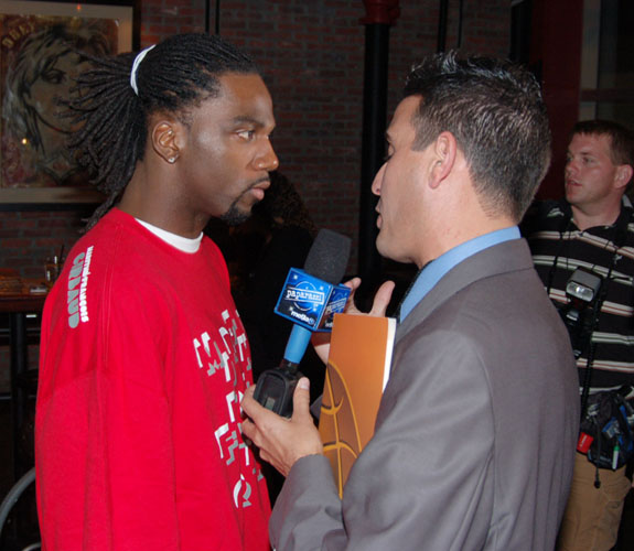 Philadelphia Eagles wide receiver Dont&eacute; Stallworth at Alonzo Mourning's charity bowling event at Lucky Strike on South Beach.